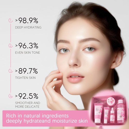 Cherry Blossom Skin Care Kit - Skincare for Girls 10-12 - Hydrating Travel Essentials - Travel Kit with Travel Face Wash, Essence, Toner,Cream & Eye-cream - Skin Care Sets & Kits Gift Set for Women