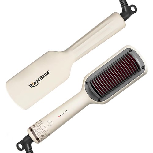Hair Straightener Brush, Flat Iron and Hair Brush 2-in-1, Anti-Scald, Fast Heating, 5 Temp Settings (130℃-200℃), Professional Salon at Home, Wider Comb for Even Straightening