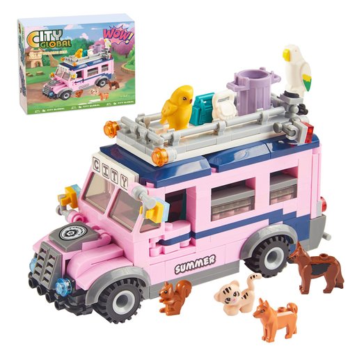City Camping Car Building Block Sets, Camper Van Building Toys, Small Car Model Building Kits Comes with Animals, Great Christmas Xmas Easter Gifts for Kids, Idea Car Toys for Girls (353 Pcs)