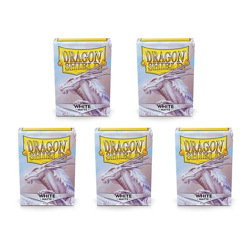 5 Packs Dragon Shield Matte White Standard Size 100 ct Card Sleeves Value Bundle!