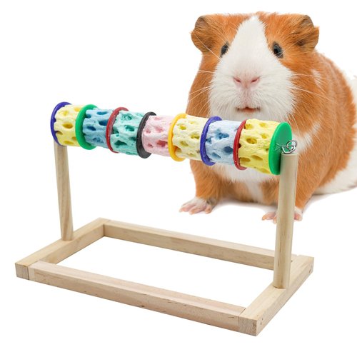 Hamster Chewing Toy, Colorful Guinea Pig Calcium Stone with Wooden Support, Rat Cage Accessories, Cage Toys for Cockatiel Parakeet Budgies Rat Hamster Chinchilla Rabbit Bunny African Grey(1 Pack)
