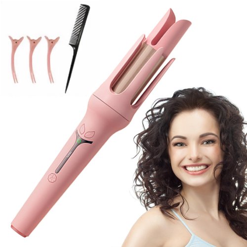 Automatic Curling Iron, Auto Hair Curle with 3 Temperature, Fast Heating and Auto-Off for Hair Waver, Anti-Tangle Rotating Curling Wand for All Hair Styling (Pink)