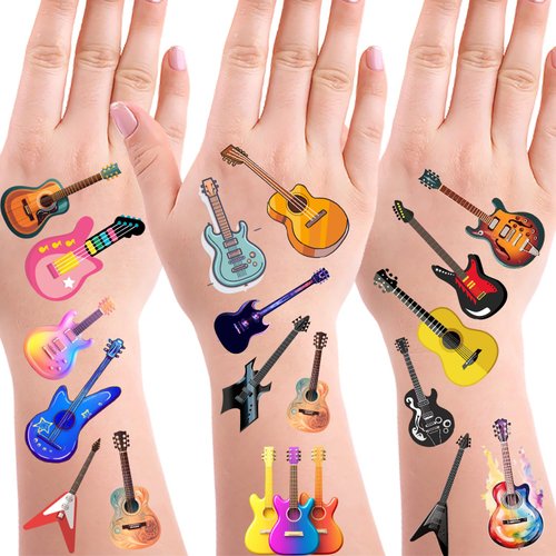 OriniPlay 350 Guitar Theme Tattoos Temporary Stickers Suitable for Music Themed Birthday 80s 90s Musician Rock and Roll Party Supplies Tattoos 30 Sheets