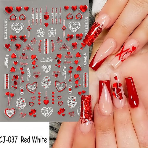 Valentine's Day Nail Art Stickers for Women Girls Red Heart-Shaped 3D Self-Adhesive Nail Decals Sexy Lips Nail Supplies with Rose Valentine's Day Nail Stickers Design DIY Nail Decorations 6Sheets