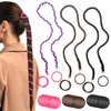 ARefugen 3 Pack 35" Strong Hair Ties and 30Pcs Elastics Hair Ties for Long Thick Hair, Elastics 4mm Hair Tie Scrunchies Ponytail Holders Hair Accessories for Water Wind Sports (Purple Black Brown)
