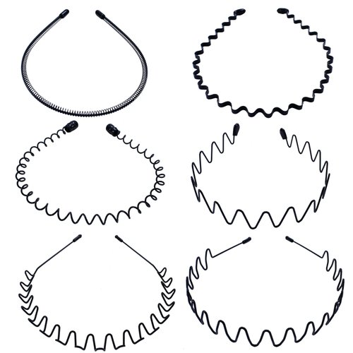 HOTNEW Metal Hair Band for Men and Women - 6 Pack Sleek and Durable Unisex Non Slip Headbands Wavy Springs for Outdoor Sports Washing Face Make Up Skincare - Black Headband Clips for Hair Hoop (6PCS)
