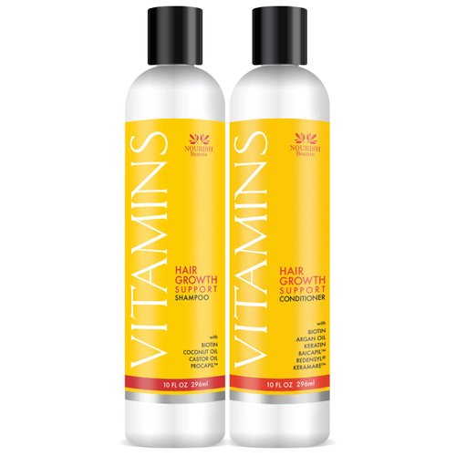 Nourish Beaute Vitamins Natural Shampoo and Conditioner for Hair Growth and Hair Loss for Hair Re...