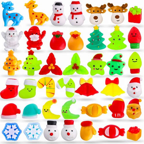 Christmas Goodie Bag Stuffers, 42 Pcs Christmas Squishies Toys for Kids Squishies Bulk Toy Mochi Fidget Stress Relief Toy for Stocking Stuffers Christmas Party Favors Xmas Gifts