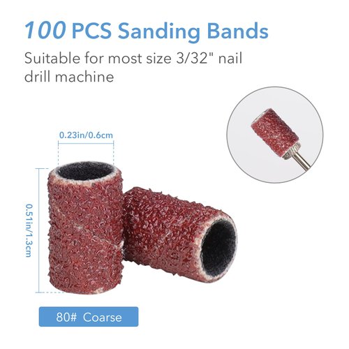 GazePlus 100 Pcs Sanding Bands for Nail Drill with 3/32” Brown Disposable Sanding Band 80 Coarse Grit Nail Sanding Bands for Nail Drill Set Acrylic Nails Gel Manicure & Pedicure