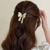 CAKURE Gold Bow Claw Clip Pearl Bow Hair Clip Cute Hair Catch Barrettes Styling Hair Accessories for Women and Girls (Pack of 2)
