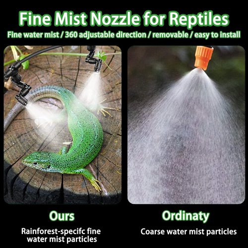 Reptile Mister Nozzles - T Double Misting Assembly，Reptile Misting Nozzles 1/4'', Reptile Fogger Fine Mist Nozzles for Reptile Terrarium, Paludarium, Vivarium, Plants, Amphibians, Tank