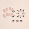 Nude Press on Nails Medium Coffin Fake Nails Green French Tip False Nails With Gold Foil Designs Full Cover Stick on Nails Square Acrylic Artificial Nails Stick on Nails for Women Girls 24Pcs
