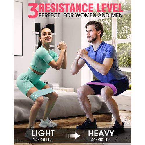 Resistance Bands Set - Booty & Legs Exercise Bands, Anti-Slip Fabric Stretch Bands, Workout Bands for Women/Men, Working Out, Hip Circle Lift, Thigh, Squat, Yoga, at Home Fitness or Gym - 3 Levels