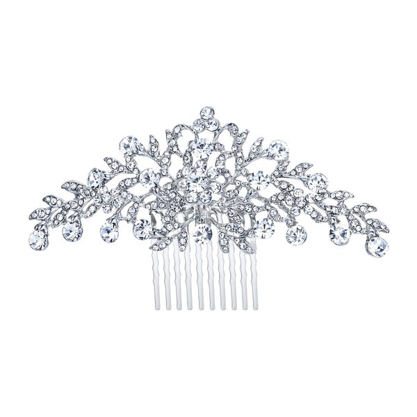 EVER FAITH Women's Wedding Hair Accessories Crystal Bridal Banquet Floral Leaf Elegant Hair Comb Clear Silver-Tone