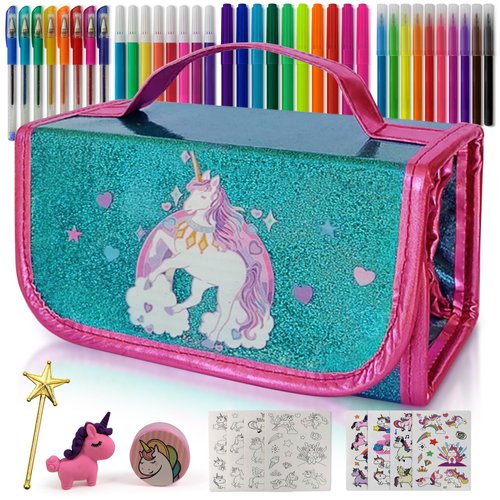 Unicorn Pencil Case Kids Art Set With Fruit Scented Markers, Unicorn Gifts For Girls, Art Supplies For Kids, Birthday Gifts For Little Girls Age 3 4 5 6 7 8 Years Old, Washable Coloring Set Craft Kit