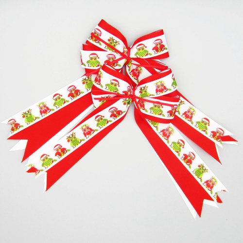 Christmas Owl Equestrian Hair Bows-Available on French Barrette, Alligator Clip (4" tail length, French barrette)