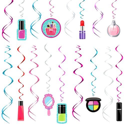 48 Pieces Makeup Party Hanging Decorations Spa Party Hanging Swirls Nail Girl Theme Dizzy Danglers for Birthday Baby Shower Make Up Party Supplies