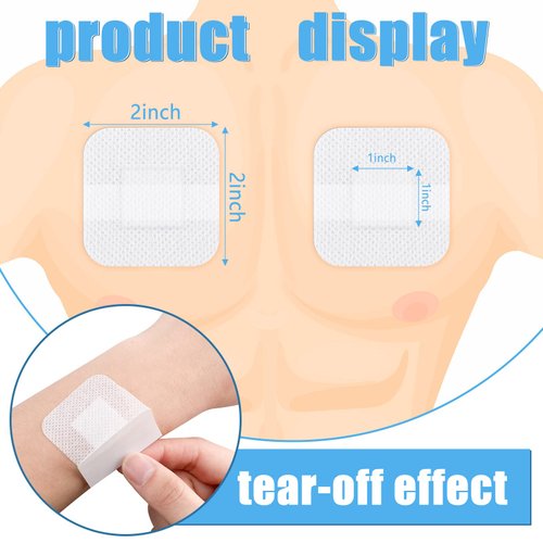 60 Pcs Bordered Gauze Adhesive Island Dressing Wound Dressing Waterproof Gauze with Pad Breathable Bandage Individually Packed Pouches Tapes for Blister Wound Care (1.7 x 1.7 Inch)