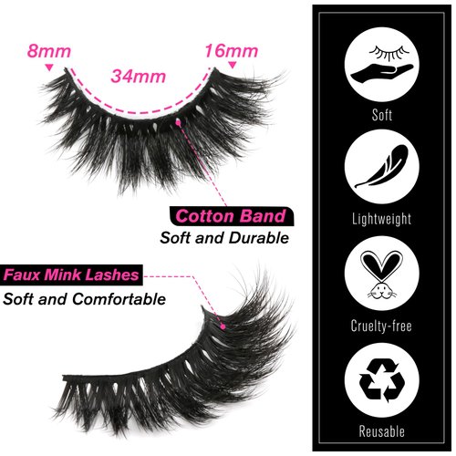 SYlashes False Eyelashes 16mm Faux Mink Lashes Fluffy Cat Eye Lashes Soft Luxury Volume Fake Lashes 10 Pairs