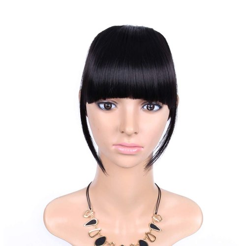 LEEONS Clip on Bangs Black Fringe Hair Extensions 6&quot; Short Straight Clips in Hair Bang False Flat...