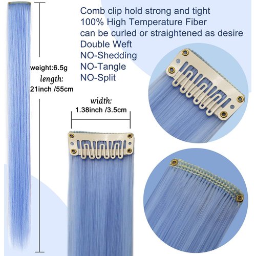 MOSCSMDY 14PCS 21''Rainbow Wig Pieces Multi-Colors Clip on in Colored Hair Extensions Party Highlights Hair Accessories Extensions for Girls Women