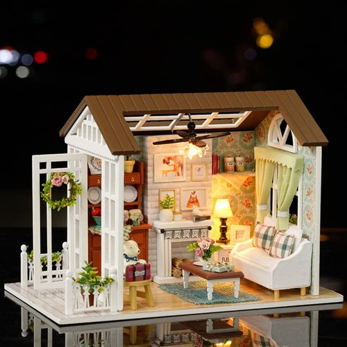 TuKIIE DIY Miniature Dollhouse Kit, 1:24 Scale Wooden Mini Christmas Doll House Accessories with Furniture for Kids Teens Adults(Happy Times)