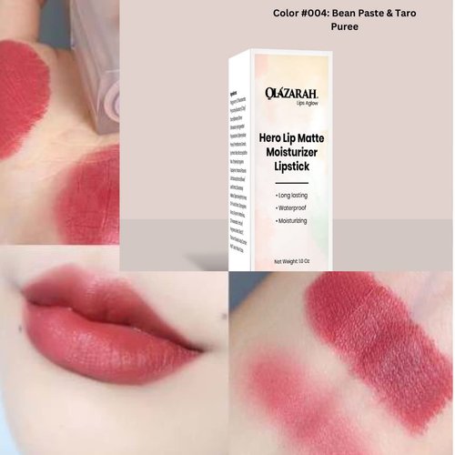 OLAZARAH Hero Lipstick - Moisturizing and Long-Lasting Waterproof Formula Lip Matte Cream Exquisite Color #004: Bean Paste & Taro Puree, 1 oz. (Packaging may vary)