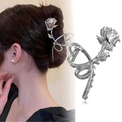 Flower Metal Hair Claw Clips - 1pcs Vintage Rose Clips for Thick and Thin Hair, Y2k Stylish Acces...