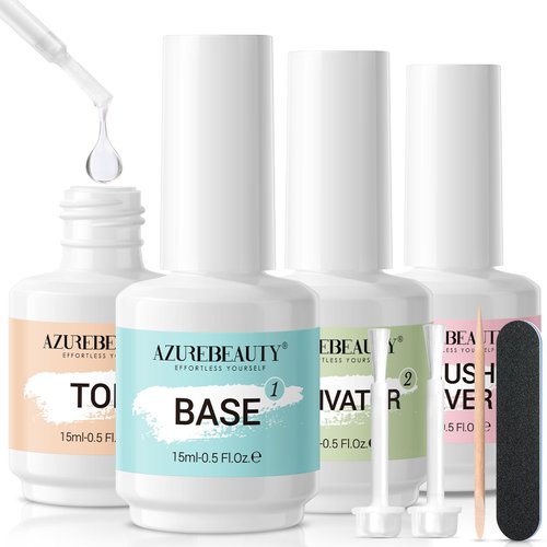 AZUREBEAUTY Dip Powder Liquid Set 15ml/0.5oz, 8 Pcs Dipping Powder Base Activator and Top Coat Brush Saver Nail File Necessary Tools for Dip Powder Nail Kit No Nail Lamp Needed