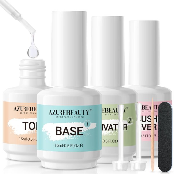 AZUREBEAUTY Dip Powder Liquid Set 15ml/0.5oz, 8 Pcs Dipping Powder Base Activator and Top Coat Brush Saver Nail File Necessary Tools for Dip Powder Nail Kit No Nail Lamp Needed