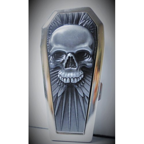 Silver Metal Skull Raised Design Coffin Cigarette Case, Fit's 100's, 3101COFSSK