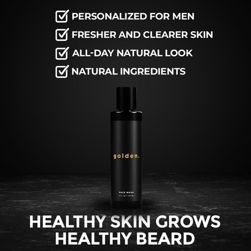 Golden Grooming Co. Men Face Wash with Aloe Vera & Vitamin E - Facial Cleanser for Men - Organic & Nature-Based - Ideal for Sensitive and Oily Skin - Rich Foaming Daily Cleanser - 4 oz.