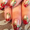 24Pcs Christmas Press on Nails Short Square Fake Nails Christmas Holly Leaves with Glitter Full Cover Tip Glue on Nails Glossy Designs Red French Tip False Nails Winter Xmas Nail Decorations for Women