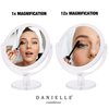 Danielle Creations 6.75-Inch Double Sided Vanity Makeup Mirror with Ultra Vue Glass, 12x Magnfication, Clear Acrylic