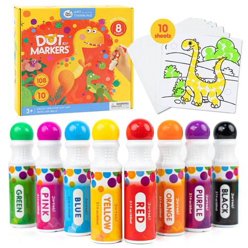Jar Melo Washable Dot Markers for Toddlers 1-3, 8 Colors Dot Paints with 108 PDF & 10 Physical Activity Papers, Non-Toxic Bingo Daubers for Toddlers 2-4, Kids Arts And Crafts Supplies