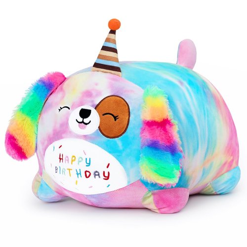 Yeqivo Happy Birthday Dog Plush Toy, Cute Birthday Colorful Puppy Stuffed Animal, Dog Plush Pillow for Girls Kids(Dog, 25cm/9.8inch)