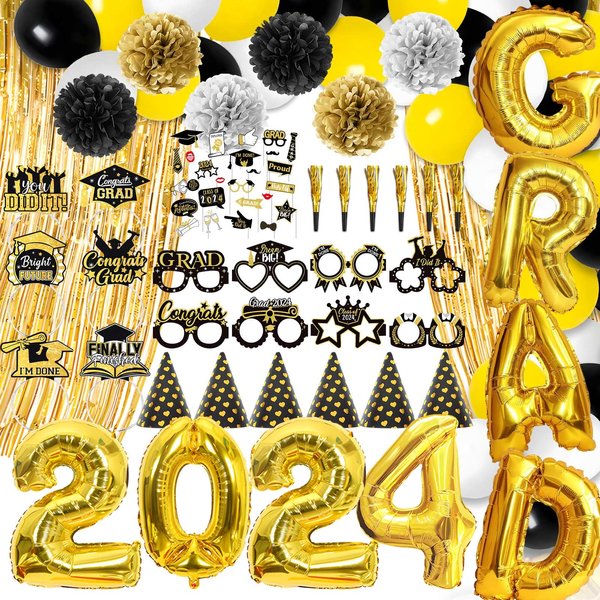 Alaiyaky 82 pcs Graduation Balloons 2024 Party Supplies Congrats Grad Mylar Balloons Graduation Balloons Class of Graduation Party Decorations