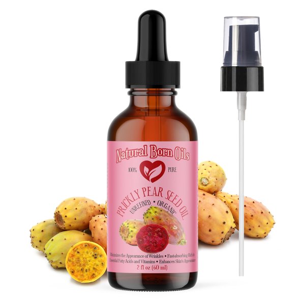 Natural Born Oils Prickly Pear Oil, 2oz, Organic, Cold-Pressed, High in Linoleic Acid, Perfect for Skin Elasticity, Hair Shine