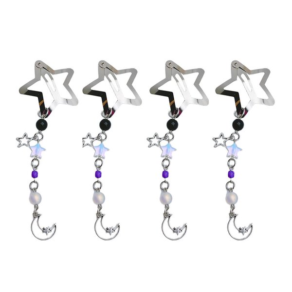 4pcs Star Hair Clips, Cute Metal Star Pendant Hair Barrettes Hair Accessories for Women Girls, Beaded hairclips with tassels Beaded, sparkly Snap Barrettes suitable for Wedding party,White Green