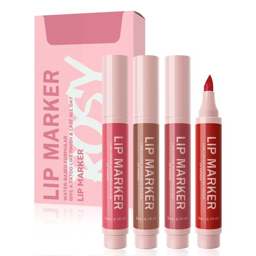 Lip Marker Stain Pen Set-4Pcs Matte Lip Tint Marker, Longlasting Waterproof Smudgeproof Lip Color,Hydrating Lip Stain Marker Liquid Lip Liner Pencil, Precise Chisel Tip, Lip Makeup Gift for Women-4Pcs