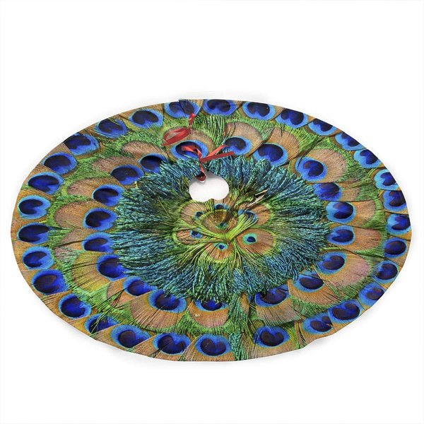 SDSQ HOME Peacock Feathers Circle Traditional Christmas Tree Skirt 35.5 Inch - Holiday Party Decoration