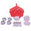 Bigjigs Toys Colourful Spotted Tea Set and Carry Basket - Pretend Role Play