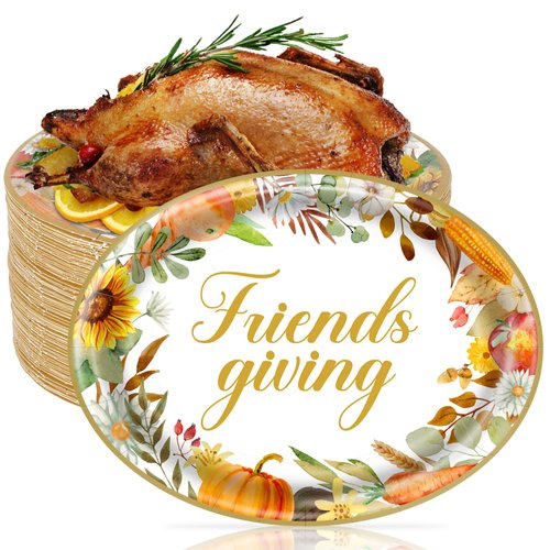 Sawowkuya 50 Pcs Oval Thanksgiving Plates,10" X 12" Friendsgiving Fall Paper Plates and Napkins for Friendsgiving Party Supplies