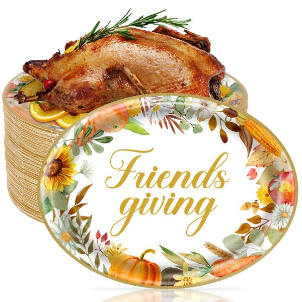 Sawowkuya 50 Pcs Oval Thanksgiving Plates,10" X 12" Friendsgiving Fall Paper Plates and Napkins for Friendsgiving Party Supplies