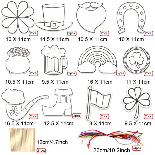 HOWAF St. Patrick's Day Scratch Paper Art Set, 24 Pieces Rainbow Magic Scratch Art with Clover Cap Patterns for Irish Party Supplies, Scratch Painting with Wooden Stylus and Ribbon for Kids DIY Gift