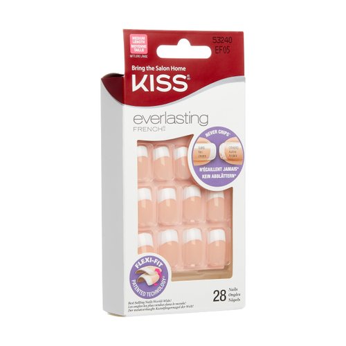 KISS Everlasting, Press-On Nails, Nail glue included, 'Infinite', French, Medium Size, Squoval Shape, Includes 28 Nails, 2g Glue, 1 Manicure Stick, 1 Mini file