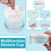 THSTOIC Denture Case & Cup, Travel Retainer Case with Mirror, No-Leak False Teeth Cleaning Container: Full & Partial Dentures Soaking, Denture Bath Holder for Mouth Guards, Braces, Aligners (White)