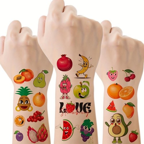58 Pieces Summer Fruit Temporary Tattoos for Kids, Watermelon Strawberry Pineapple Orange Fake Tattoo Stickers for Boys Girls Birthday Party Supplies Favors School Prizes
