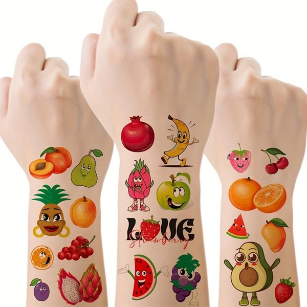 58 Pieces Summer Fruit Temporary Tattoos for Kids, Watermelon Strawberry Pineapple Orange Fake Tattoo Stickers for Boys Girls Birthday Party Supplies Favors School Prizes
