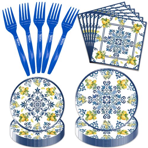 96Pack Capri Lemon Paper Plates and Napkins Sets, Party Decorations Plates Capri Lemon Supplies Tableware for Kids (Capri Lemon)